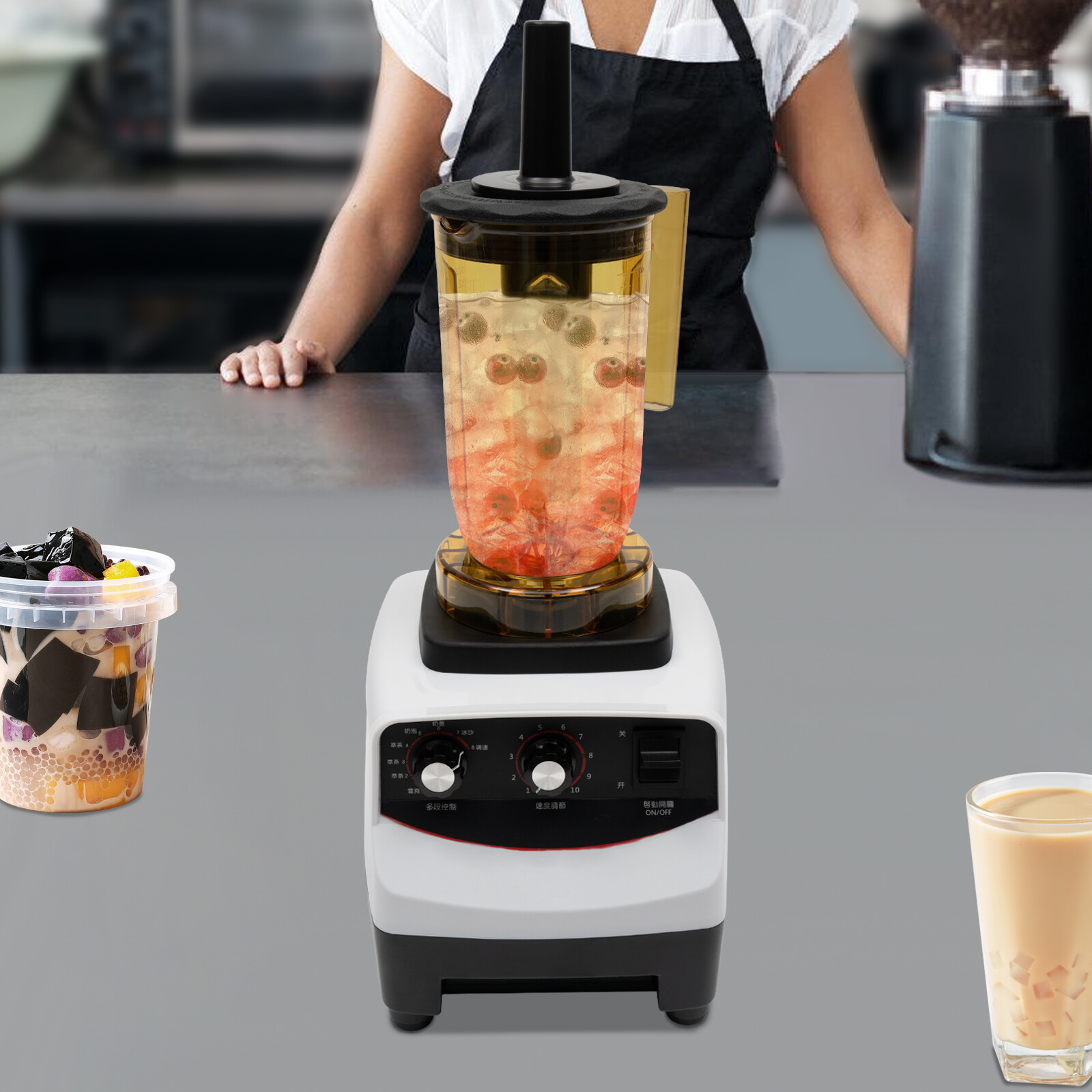 Tea Brewing Machine,Bubble Tea Machine 1200ml Multifuction Food Blender w/ 4Cups