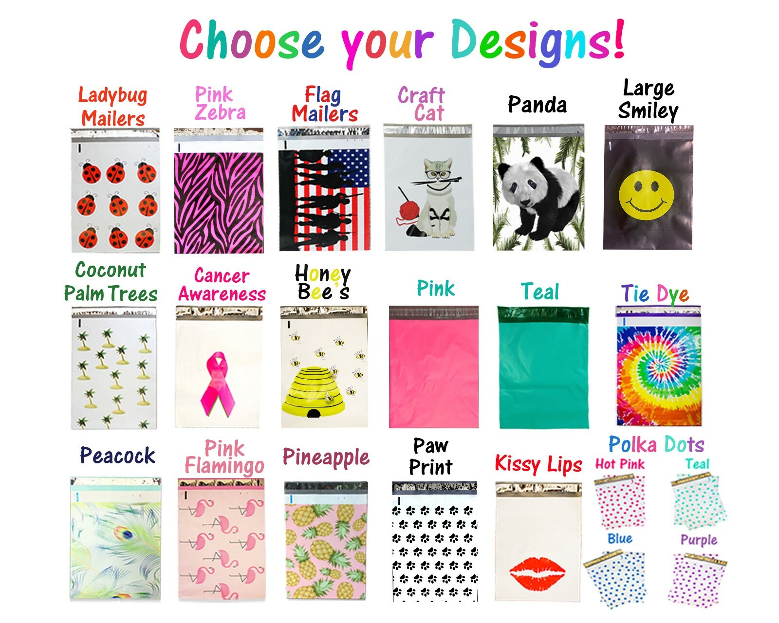 (20-200Pack) 10″ x 13″ Designer Prints FLAT POLY Mailers Business Ship Envelopes