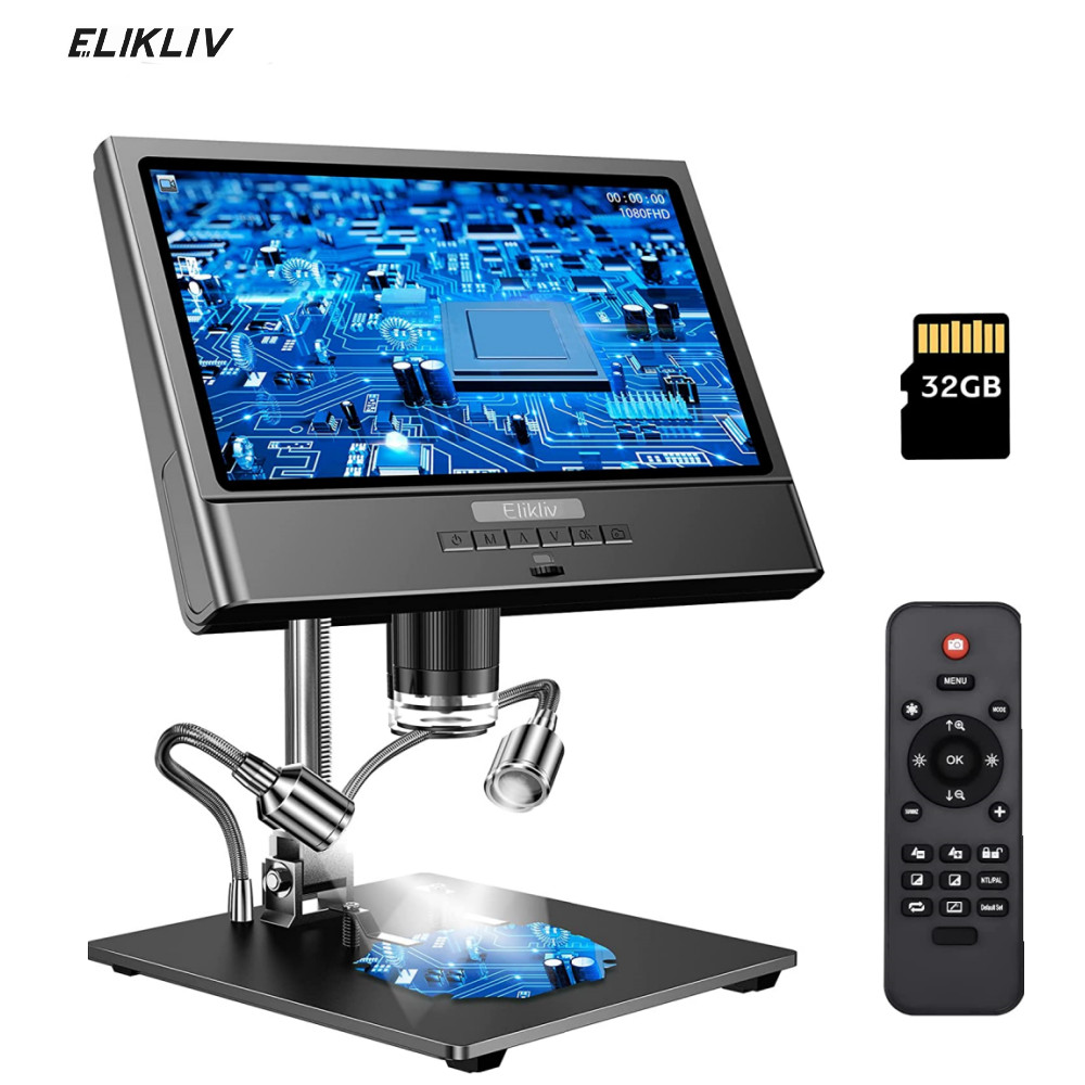 Elikliv Digital Microscope 10» Screen 1300X Camera Soldering Microscope Adults
