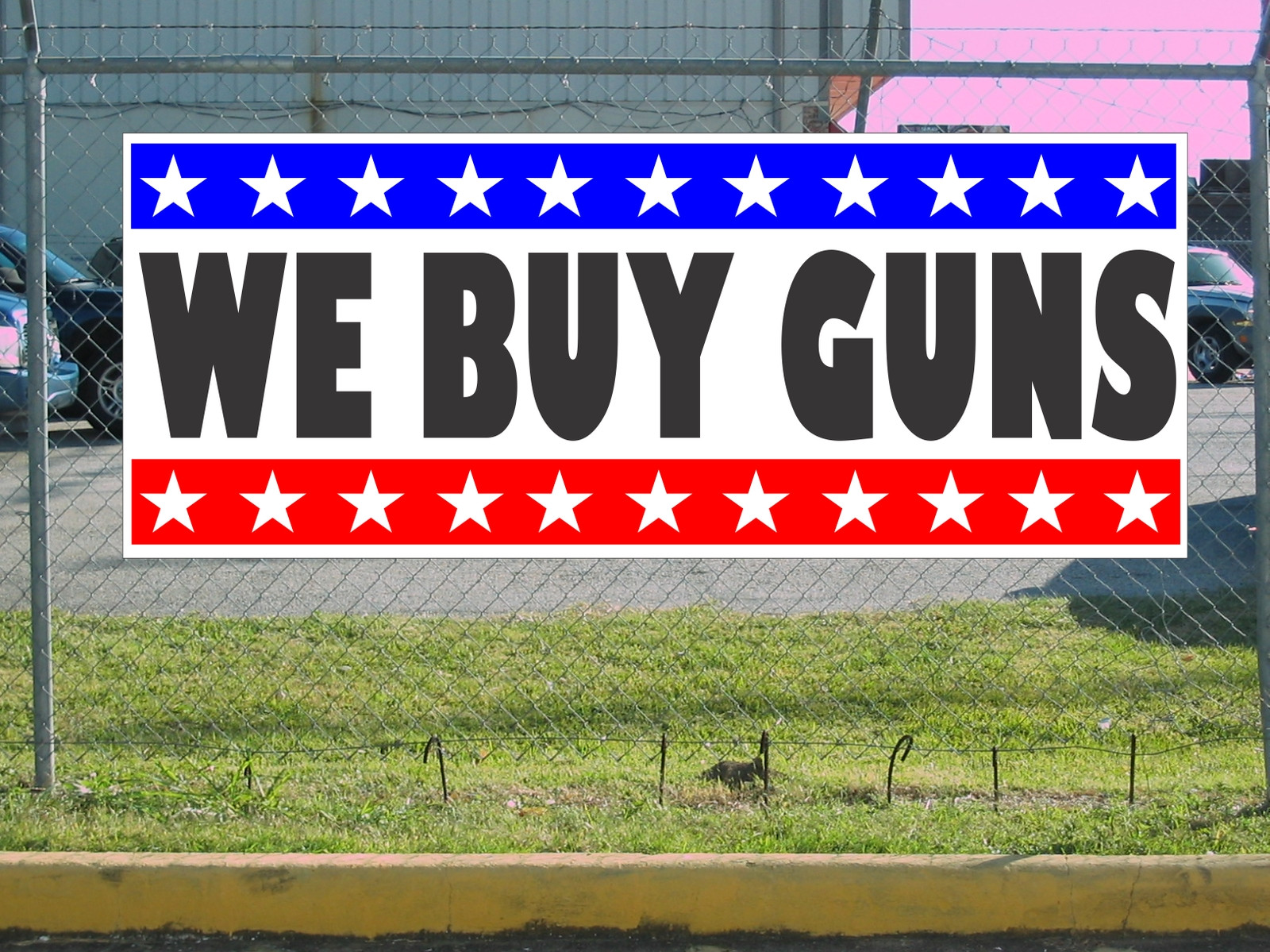 Stars & Stripes WE BUY GUNS Banner Sign NEW 2×5