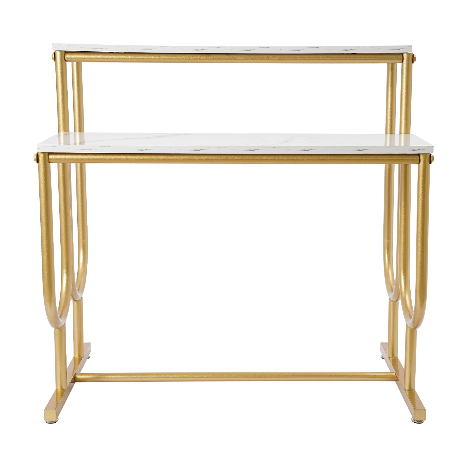 Modern Shoe Handbag Display Table, 2 Tiers Heavy Duty Display Stands White Gold