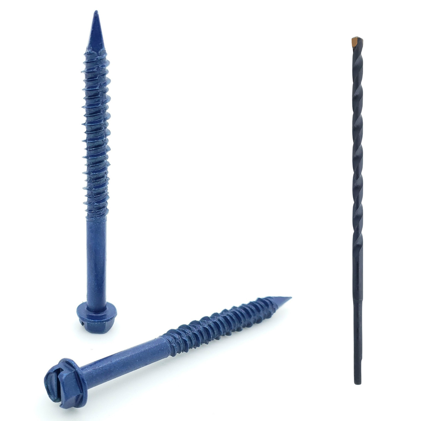 100 Qty 1/4″ x 2-3/4″ Hex Head Diamond Tip Concrete Screws To Anchor Masonry, Bl