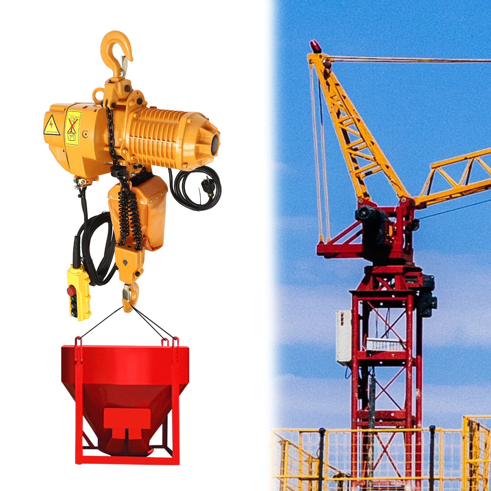 Single Phase Hoist Crane 10FT Chain 110V 1.6KW 2204LBS 1Ton Electric Chain Hoist