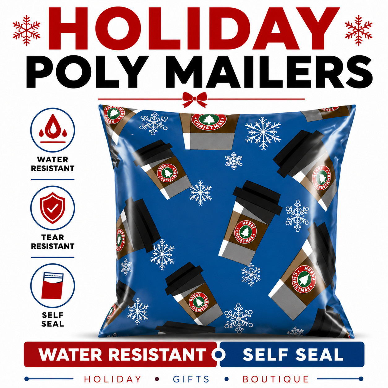 Peppermint Mocha Poly Mailers 6×9 Christmas Self Seal Shipping Bags