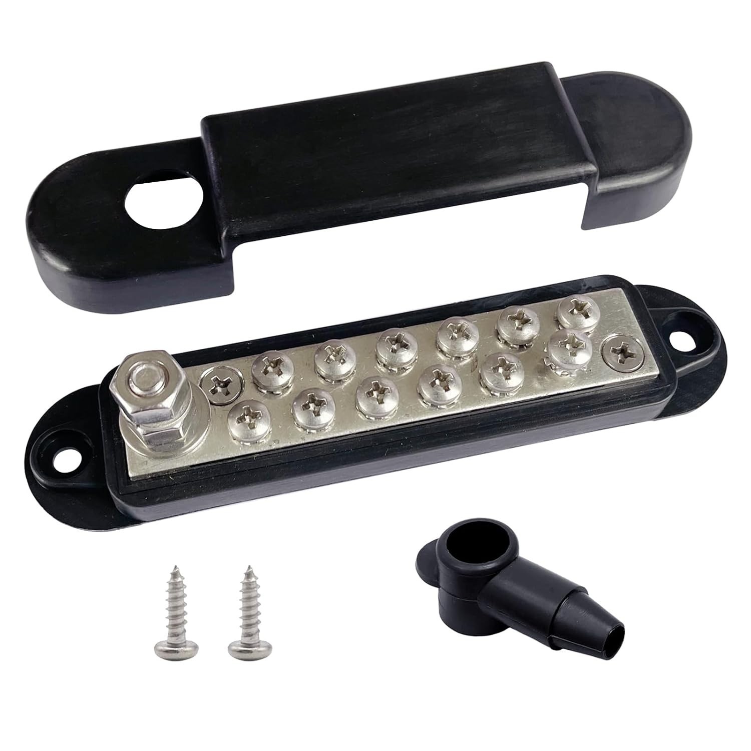 1/4″ Stud Power Distribution Block Bus Bar with 12 X #8 Screws, 5.3″ 12V 150A M