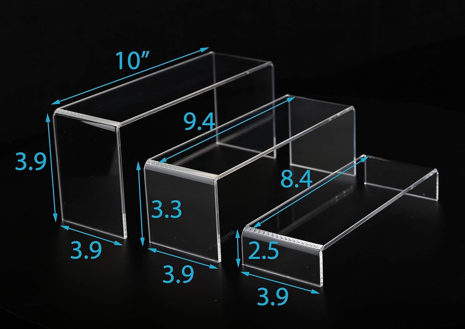 3 PC Large Clear Acrylic Riser Set Acrylic Display Risers Shelf Showcase Fixture