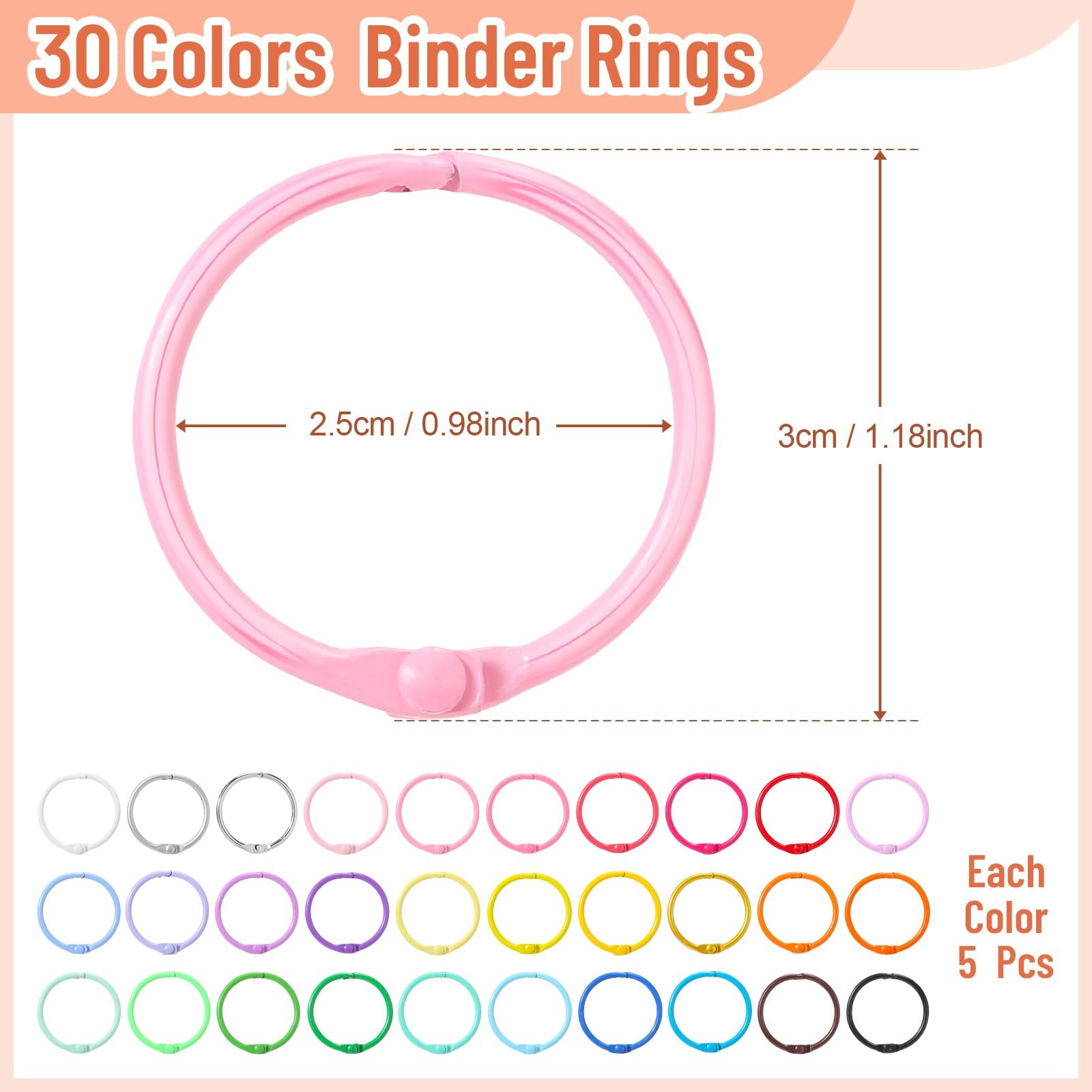 150 Pcs Loose Leaf Binder Rings Colorful Book Rings Metal Notebook Paper Flas…