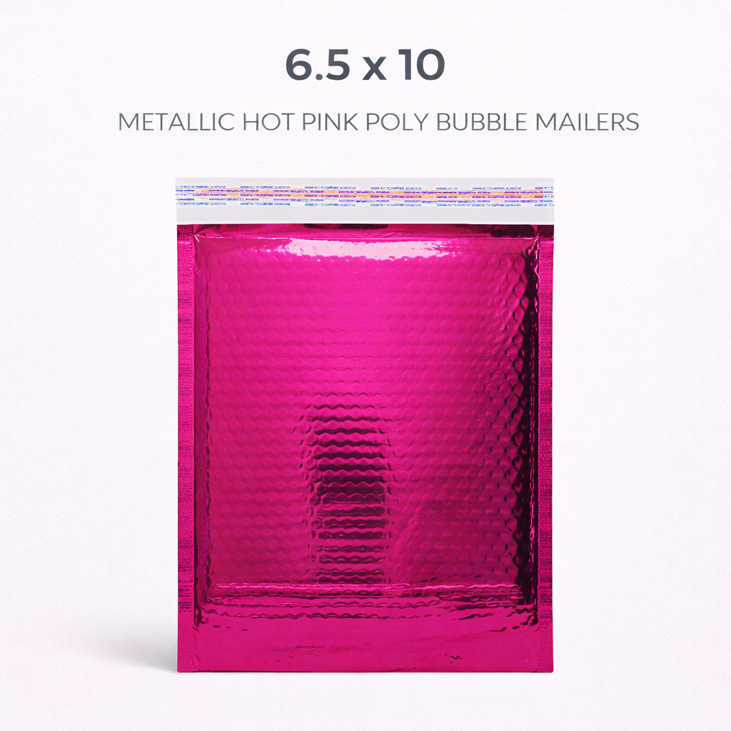Glamour Hot Pink Metallic Bubble Mailers 6.5×10 Peel & Seal Shipping Envelopes