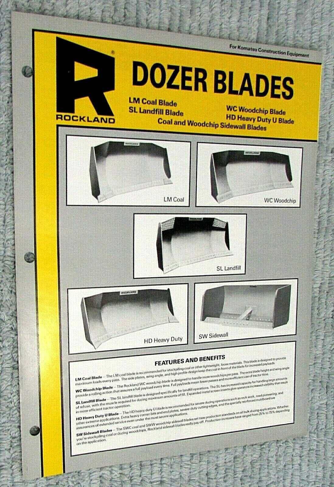 New Vintage 1980’s Rockland Dozer Blades Old Single Fold Advertising Brochure