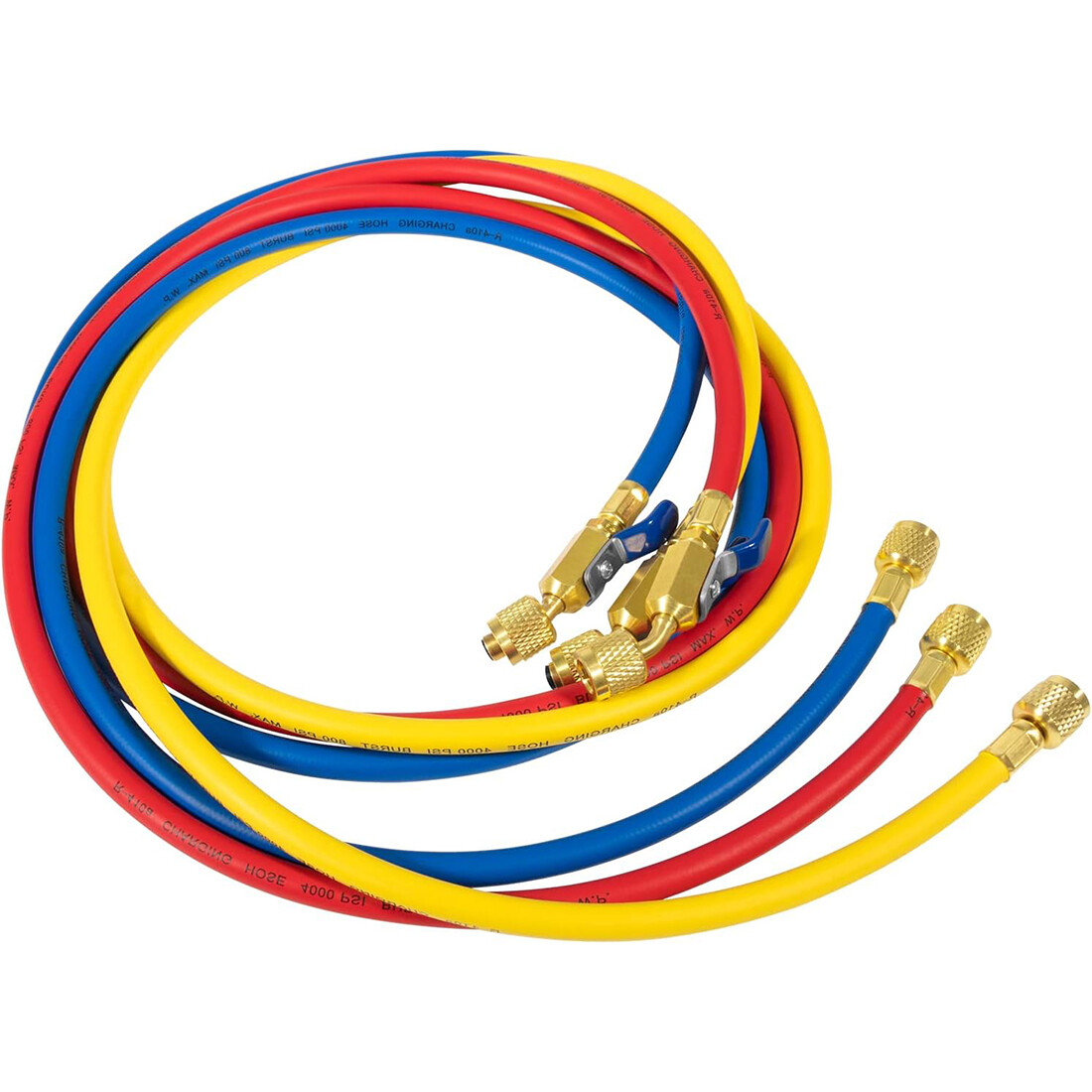 3 Pack 29986 Plus II 1/4″ Red Blue Yellow Charging Hose Compact Ball Valve 72″