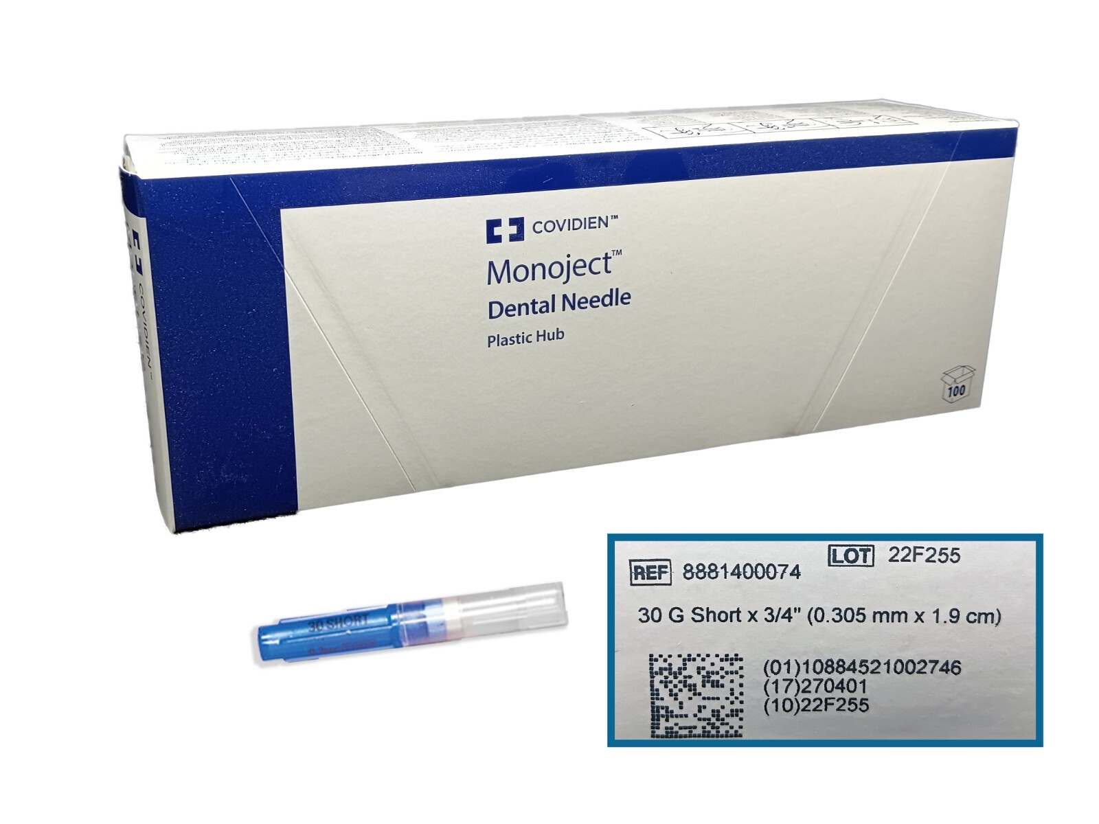 COVIDIEN Monoject Dental Needle Metal or Plastic Hub (diff. sizes) 100 pcs/box