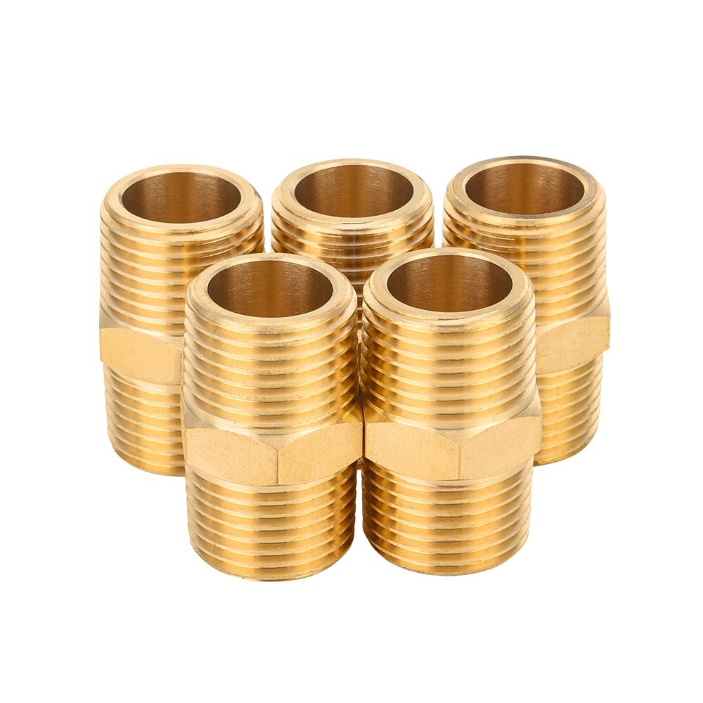 5 PCS EFIELD 1/2″ x1/2″ Male NPT Hex Nipple Pipe Adapters ,Brass Fittings
