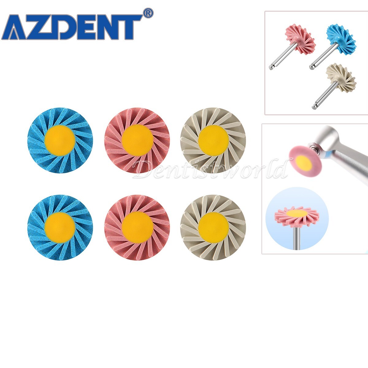 AZDENT Dental Zirconia Grinding Polishing Wheel Kit For RA 2.35mm Rubber Diamond