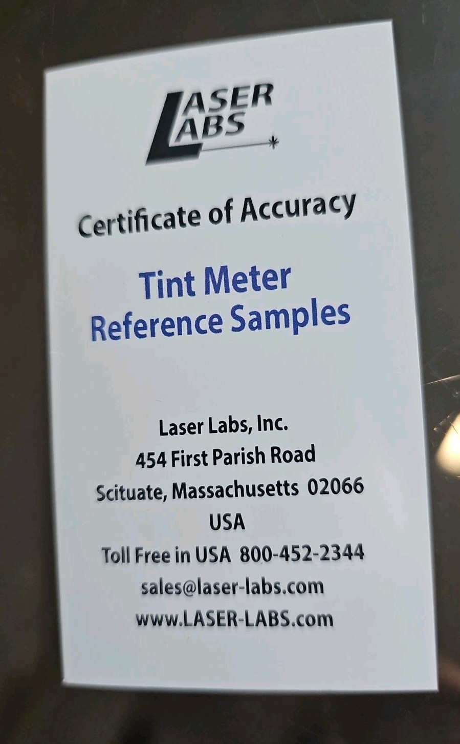 *Choose* Laser Labs Tint Meter Standard Certified Reference Samples Calibration