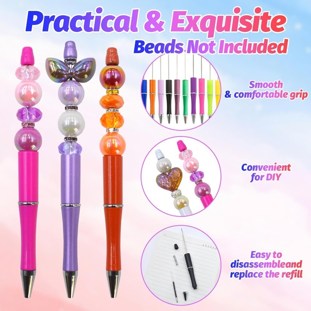 DIY Beadable Pen Craft Kit with Refills – 150 Pieces 50 Plastic Ballpoint Pens &