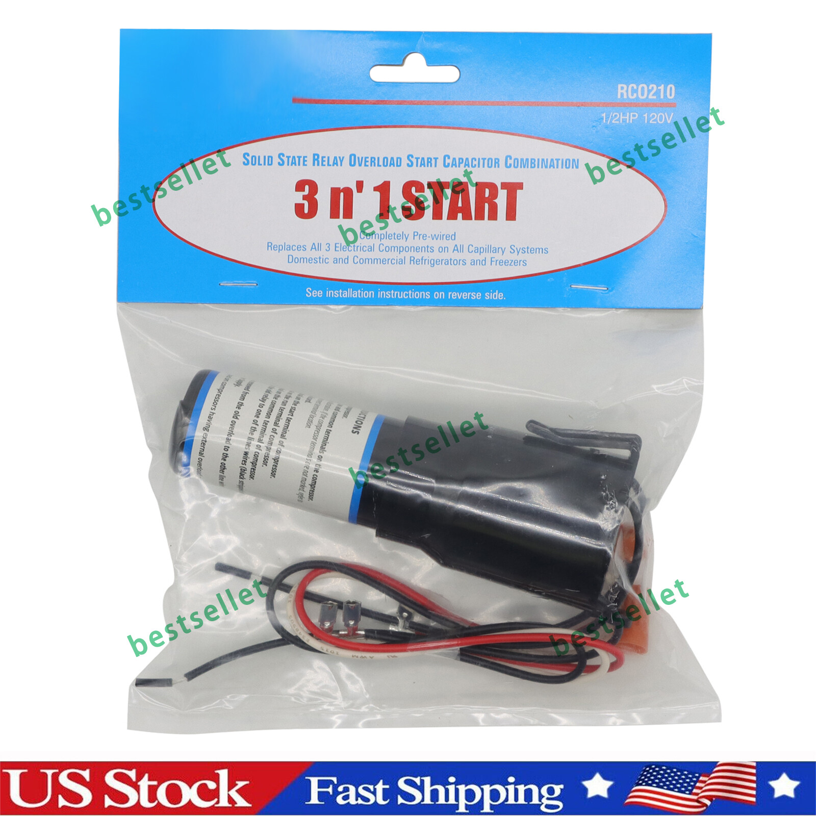 RCO210 3 IN» 1 Relay Overload and Start Capacitor, 1/3 to 1/2 HP 115 VAC