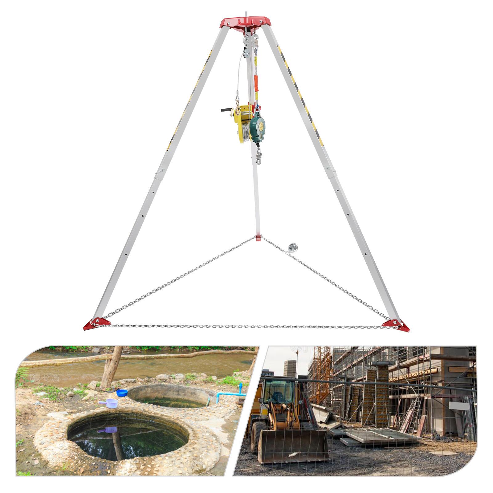 2600lbs Safety Confined Space Tripod Rescue Tripod Winch Adjustable 5.2-8ft Legs