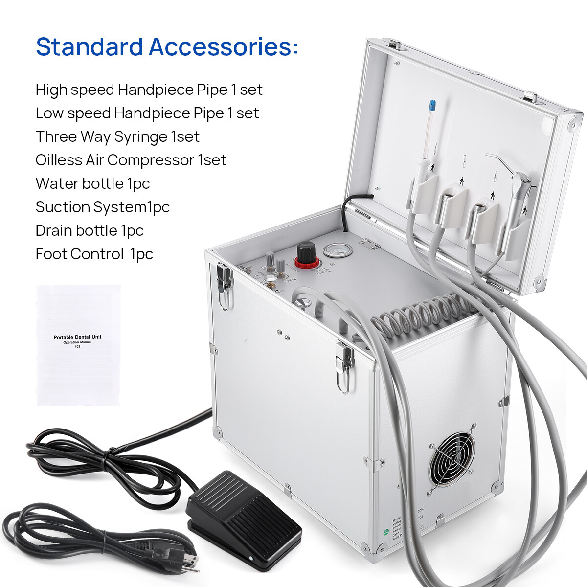 Portable Dental Mobile Delivery Unit Air Compressor Suction 4 Hole/Handpiece Kit
