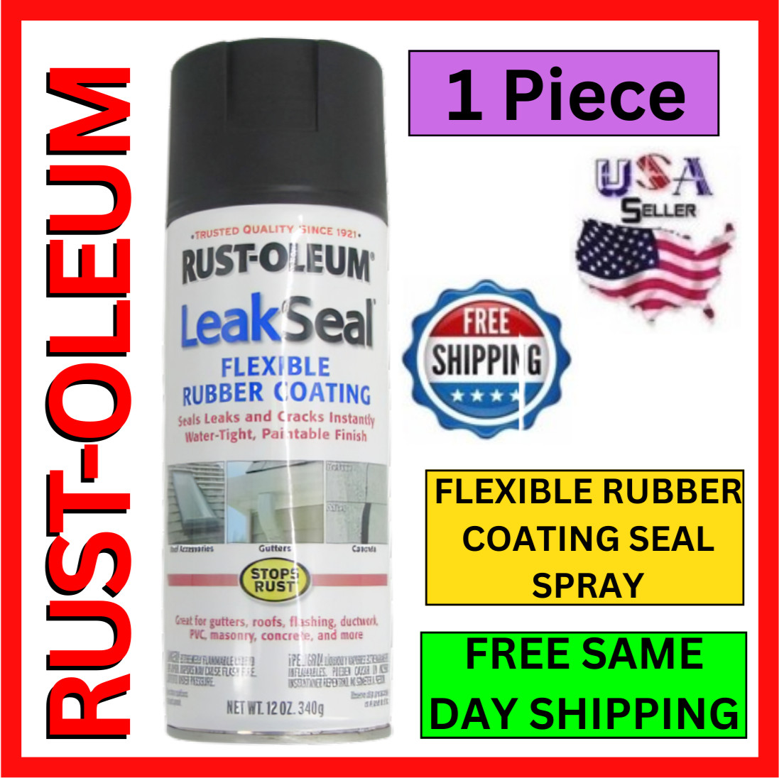 Leak Seal Spray Black Liquid Rubber Sealant Coating 12oz NEW Flexible Watertight