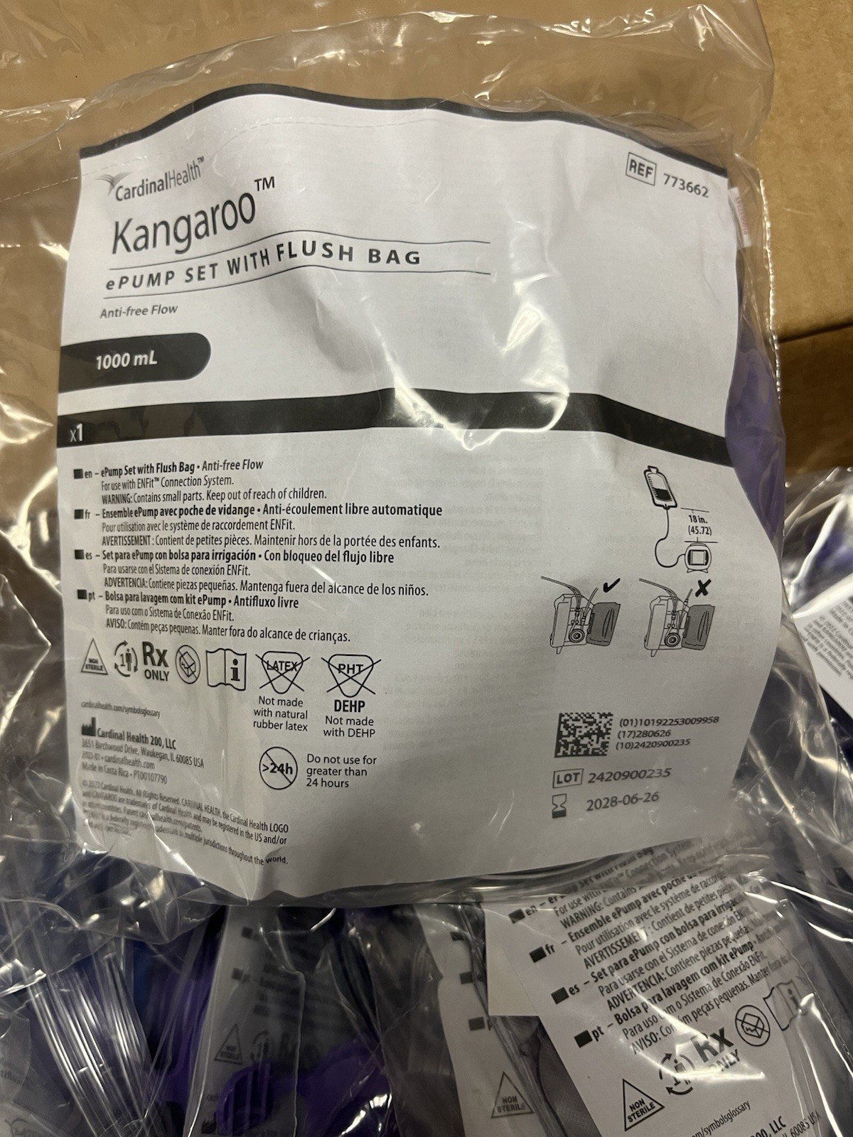 Cardinal Health Kangaroo 1000ML Feeding Bag W/ Flush Bag Lot Of 30 763662