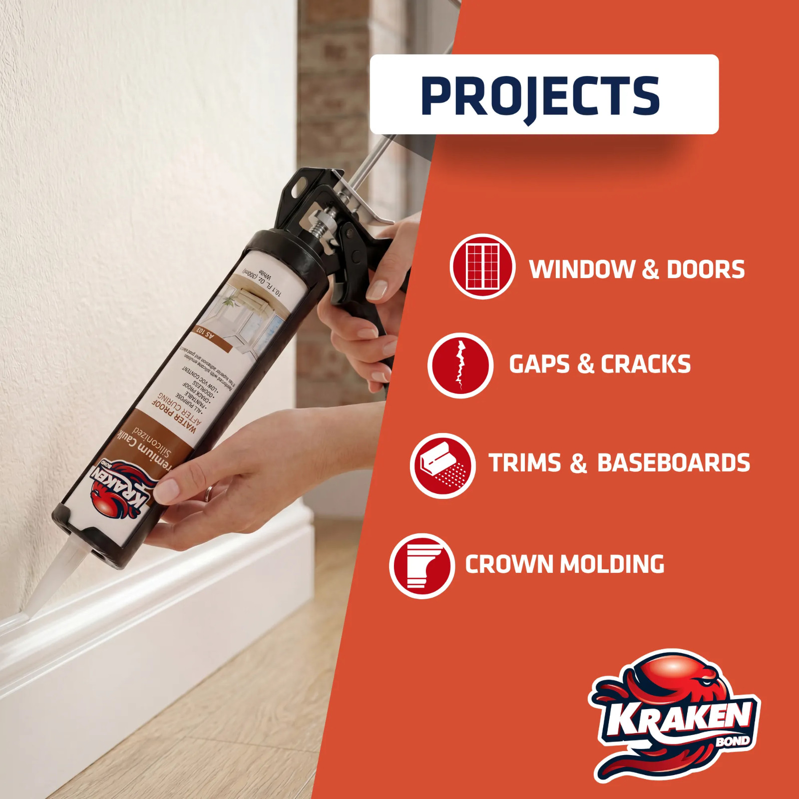 Kraken Bond Paintable Caulk White ( 24×10.1 fl. oz.) 24 Pack
