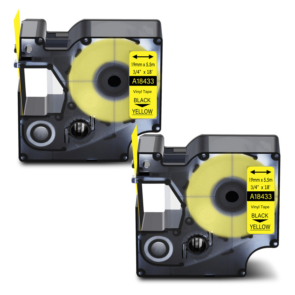 2PK Black on Yellow 18433 3/4″ IND Vinyl Label Tape for Dymo Rhino 5200 6000