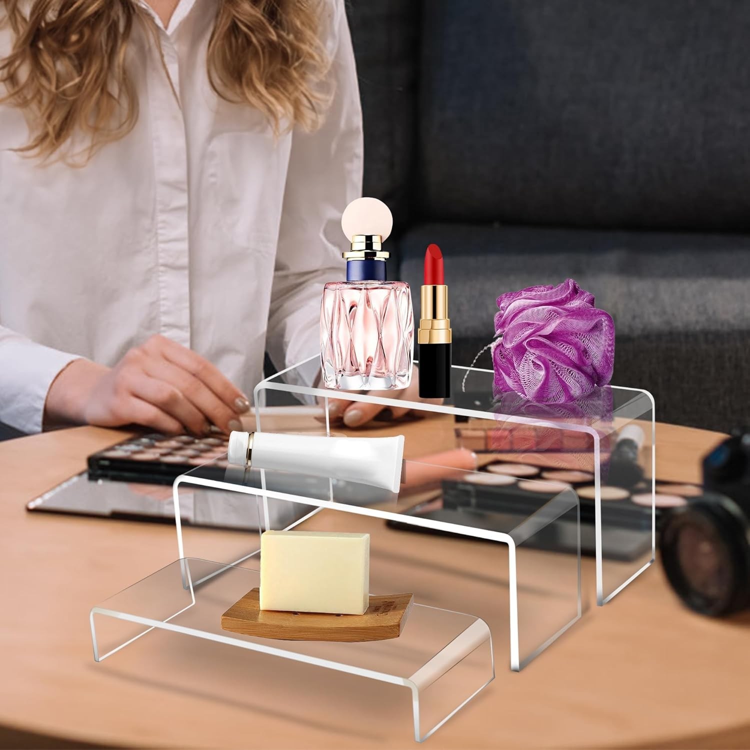 3 PC Large Clear Acrylic Riser Set Acrylic Display Risers Shelf Showcase Fixture