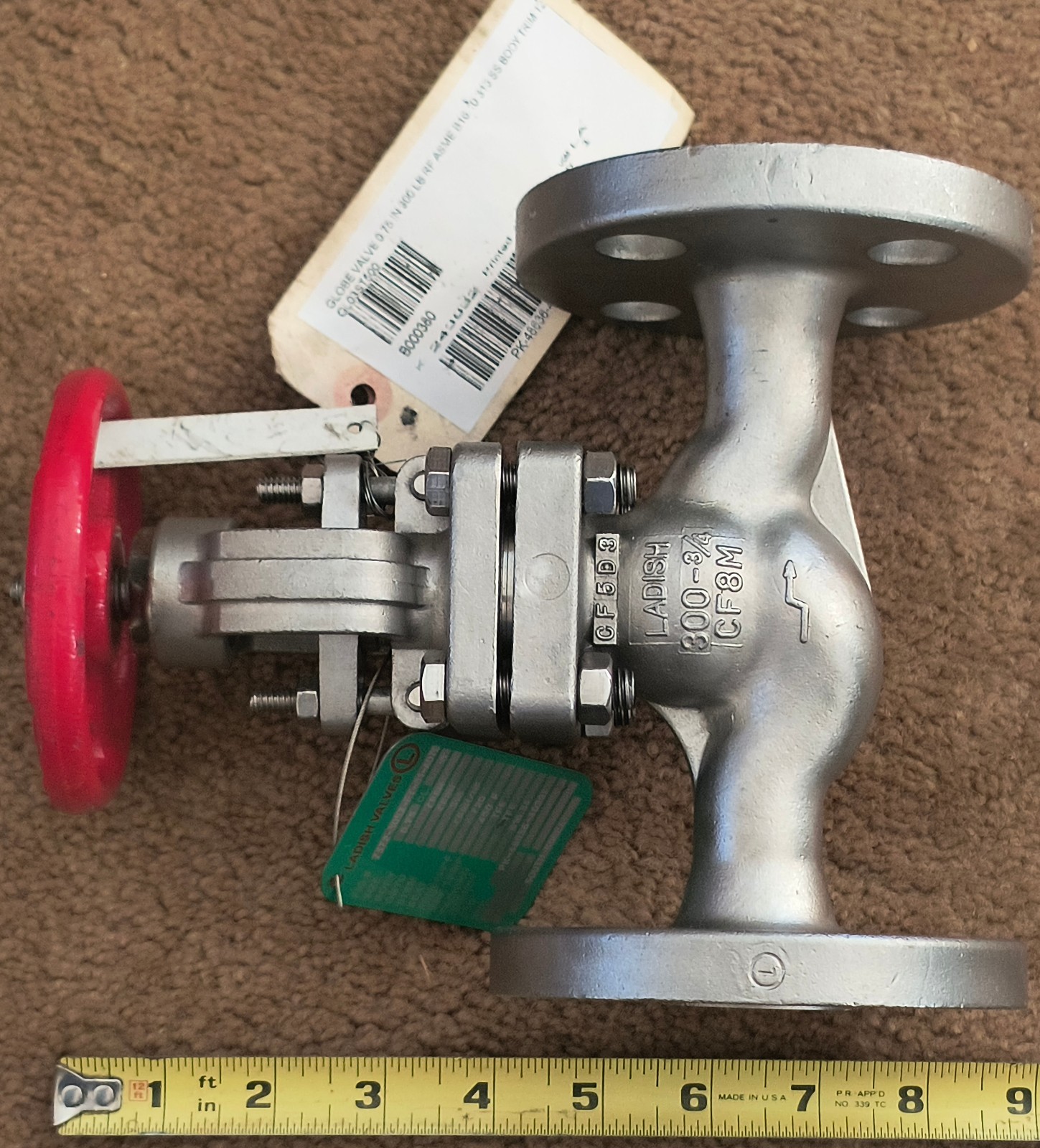 Ladish 3/4″ Globe Valve Class 300 Flanged Stainless Steel CF8M OS&Y Trim 12 NOS