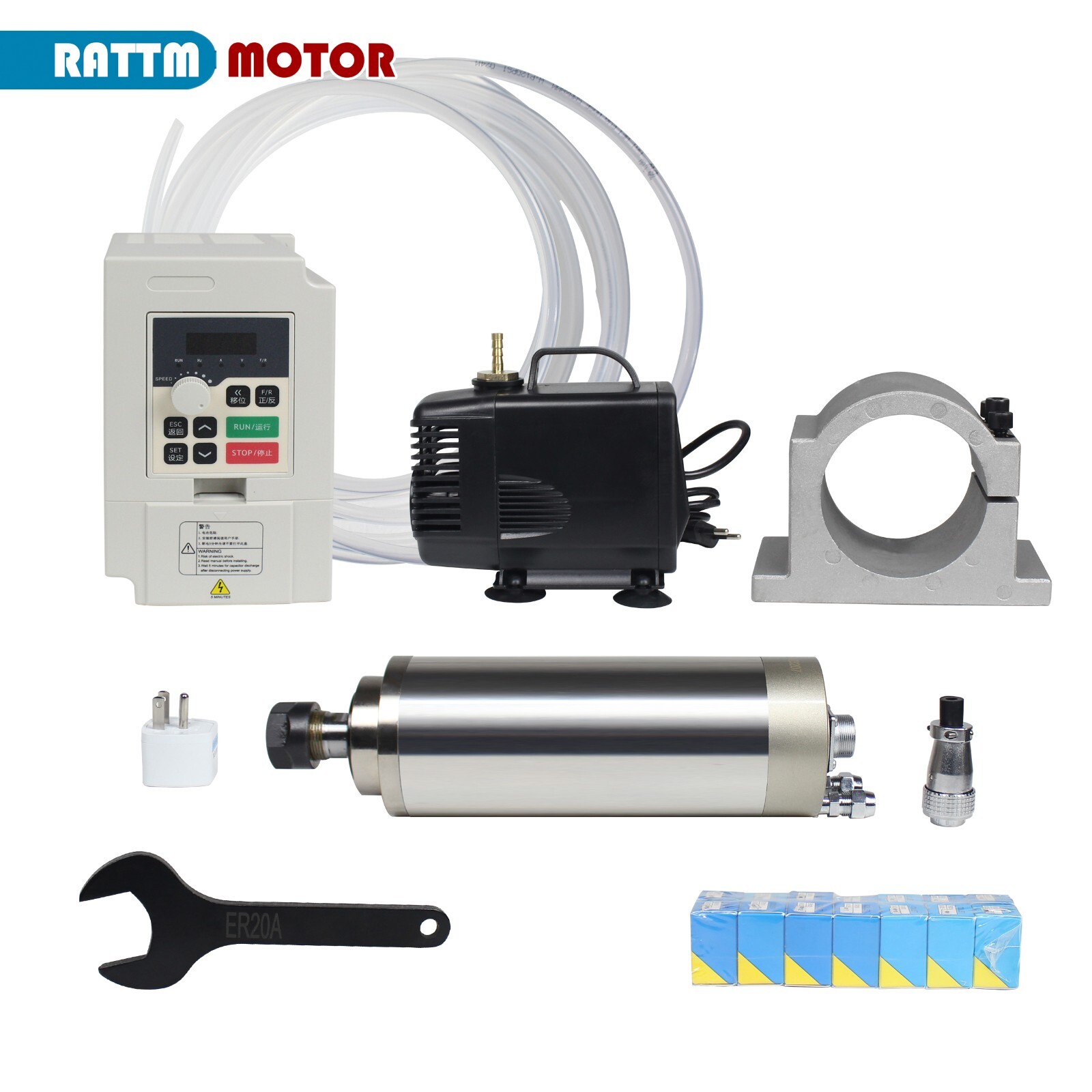 US SHIP】2.2KW 110V Water Cooled Spindle Motor Kit 80mm+VFD Driver Inverter+Mount