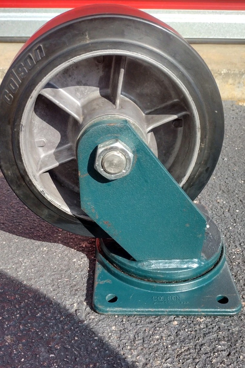 [2] COLSON CASTORS 4″x10″Wheels 12-1/2″ Height 47 lbs each NOS See pics details.