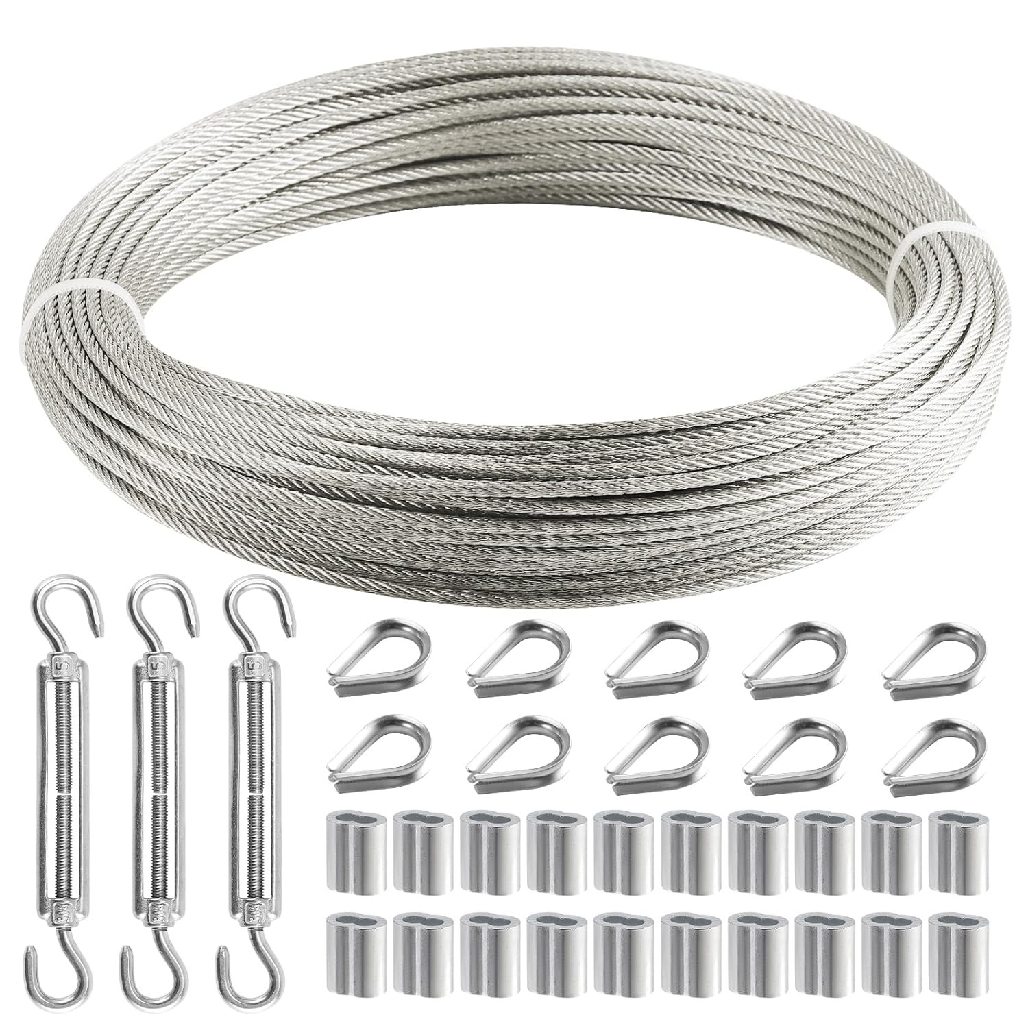 1/8 Inch Wire Rope, 120FT Stainless Steel Cable, 7X7 Strands Steel Wire Kit with