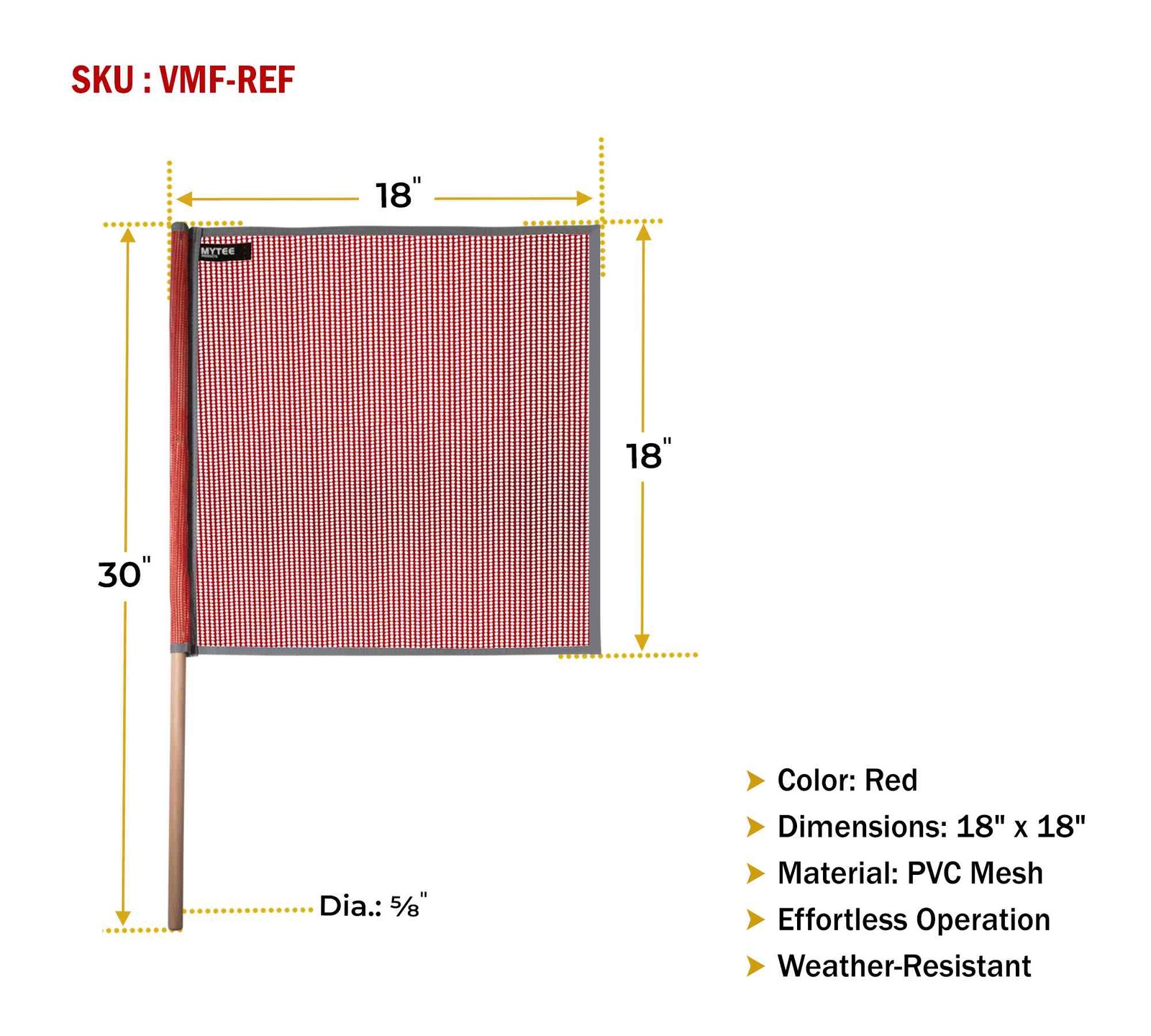 8Pk 18″x18″ Red Safety Warning Flags for Trucks with Dowel & Reflective Webbing