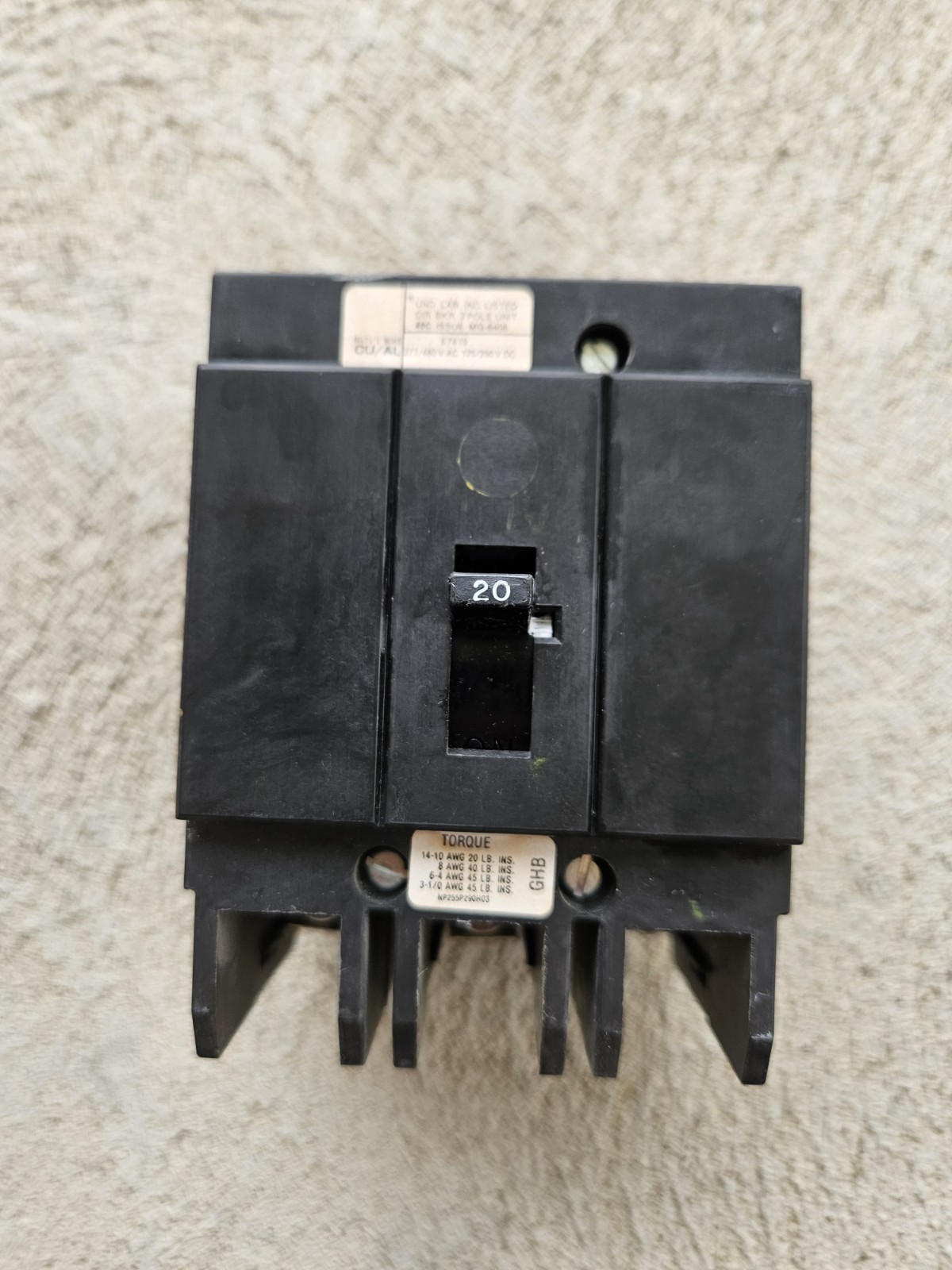 Cutler Hammer 20 Amp GHB Breaker 480 Volts GHB3020 3 Pole Westinghouse Eaton CH