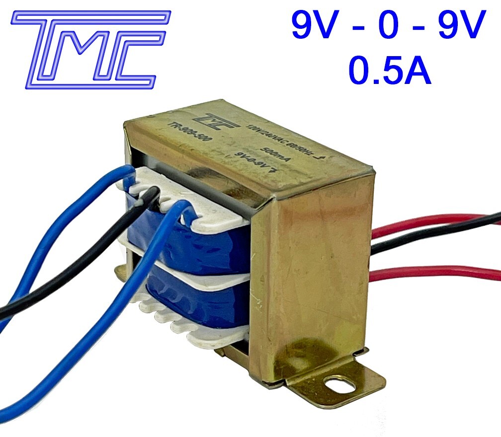 Transformer Center Tap 110/220VAC to 18V AC 9V-0-9V AC, 500mA (0.5A), TMC USA