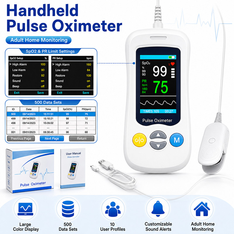 Handheld Rechargeable Fingertip Pulse Oximeter SpO2 Pulse Rate Oxygen Monitor