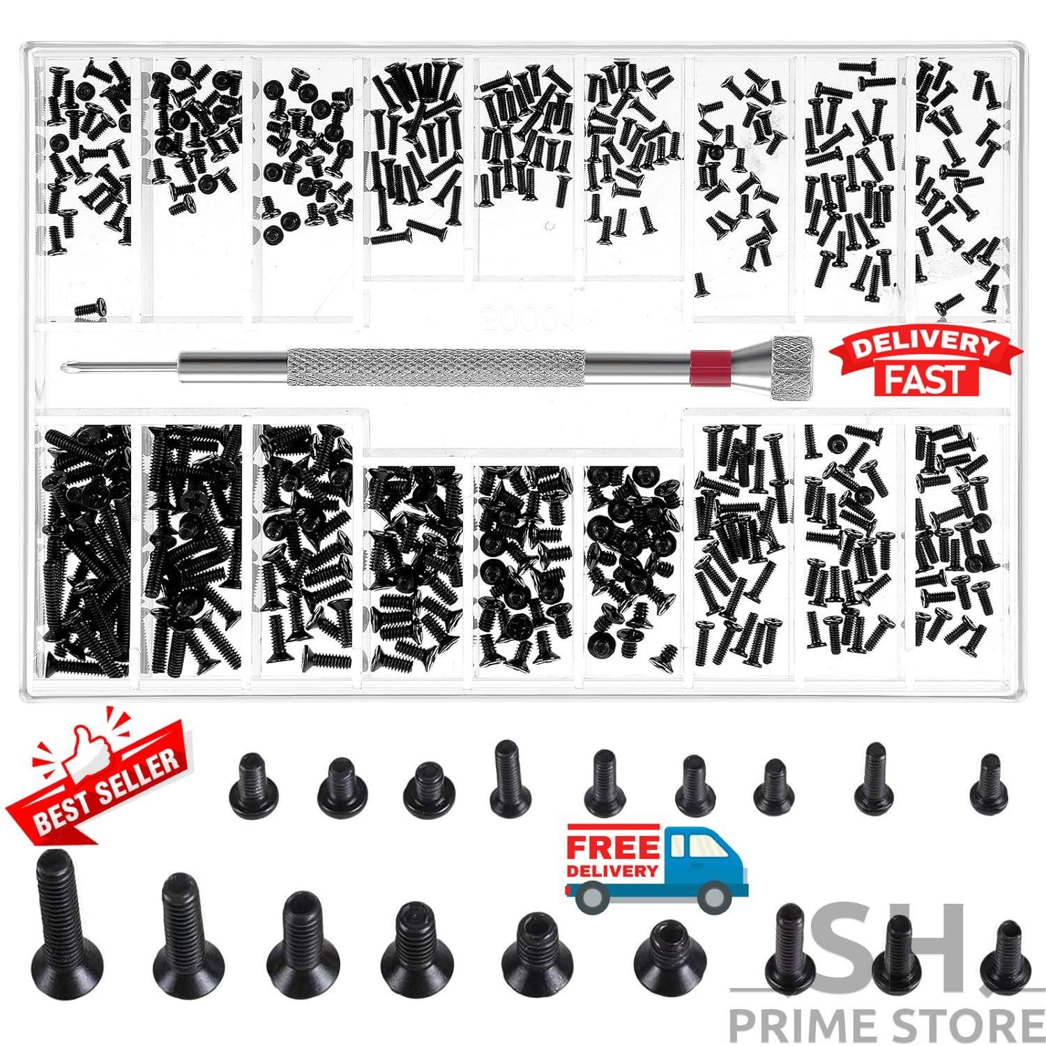 Small Screws Assortment Kit M1.2 / M1.4 / M2.0 Tiny Micro Screws Set Black 500pc