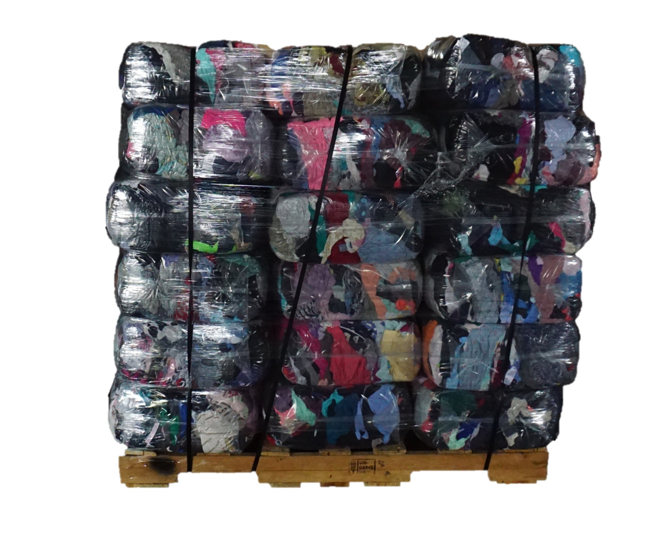 Pallet of 25lb Compressed Bags of Colored T-Shirt Cleaning Rags (40 bags/1000LB)