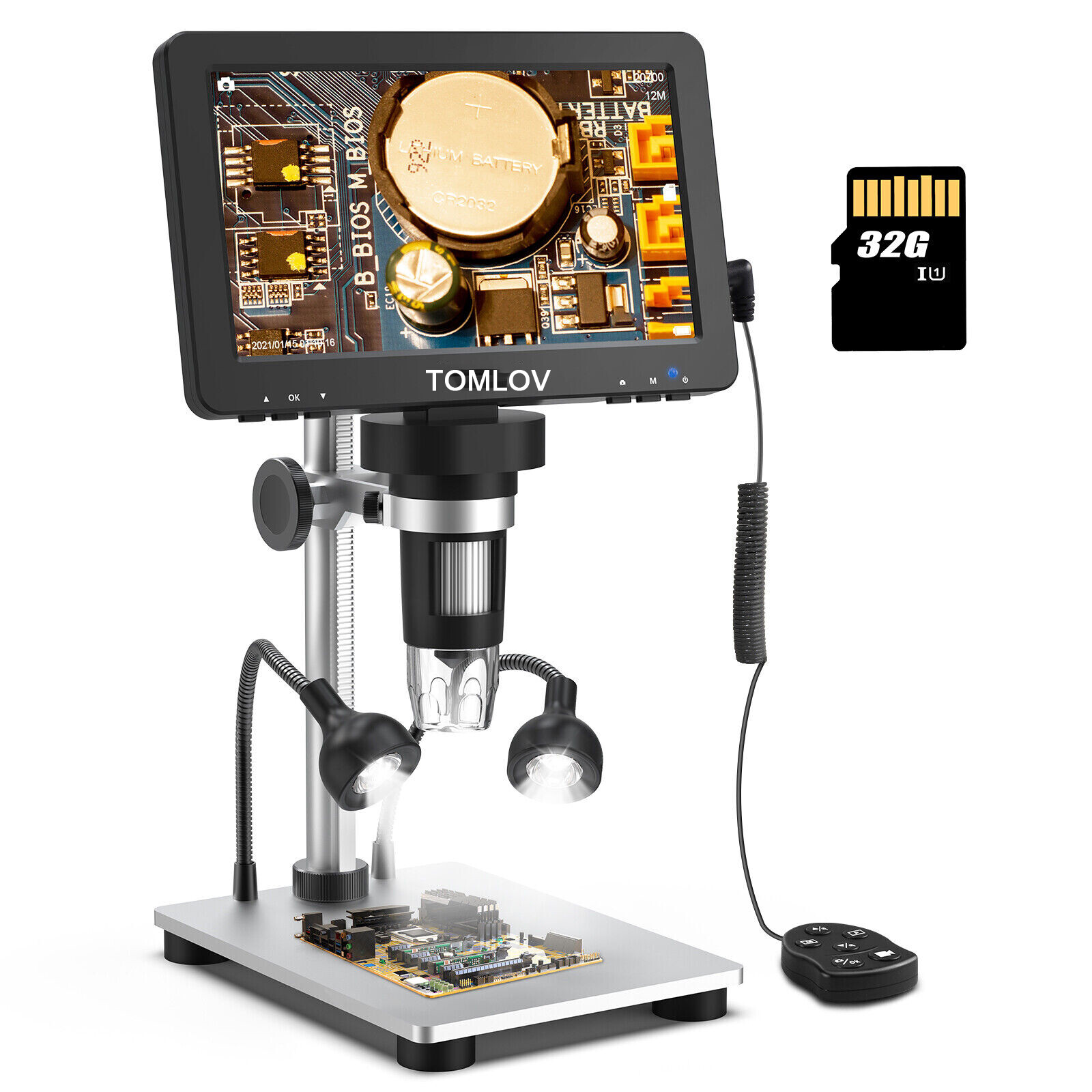 TOMLOV Digital Magnifier 1200X 7» Coin Microscope camera Soldering Microscope