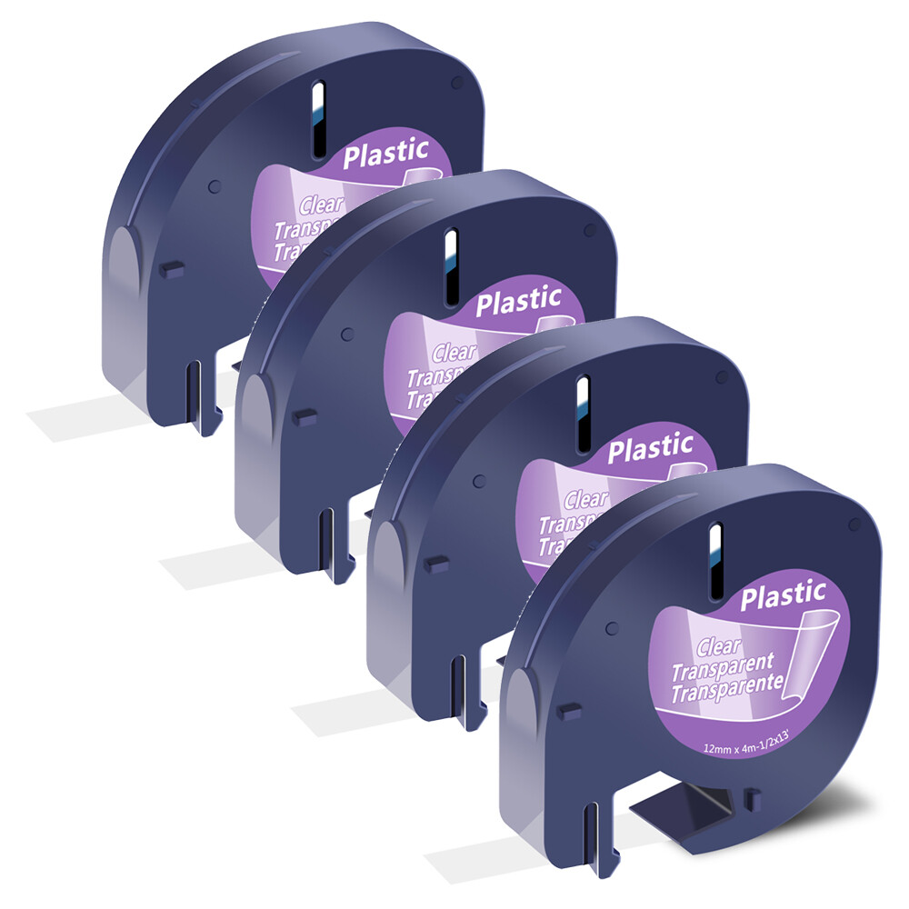 4PK Compatibel for Dymo 16952 Letratag Refill Clear Plastic 12mm Label Tape 13ft
