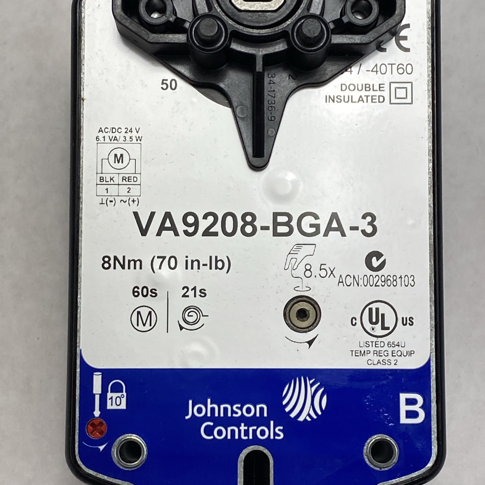 Johnson Controls VA9208-BGA-3 Electric Spring Return Valve Actuator