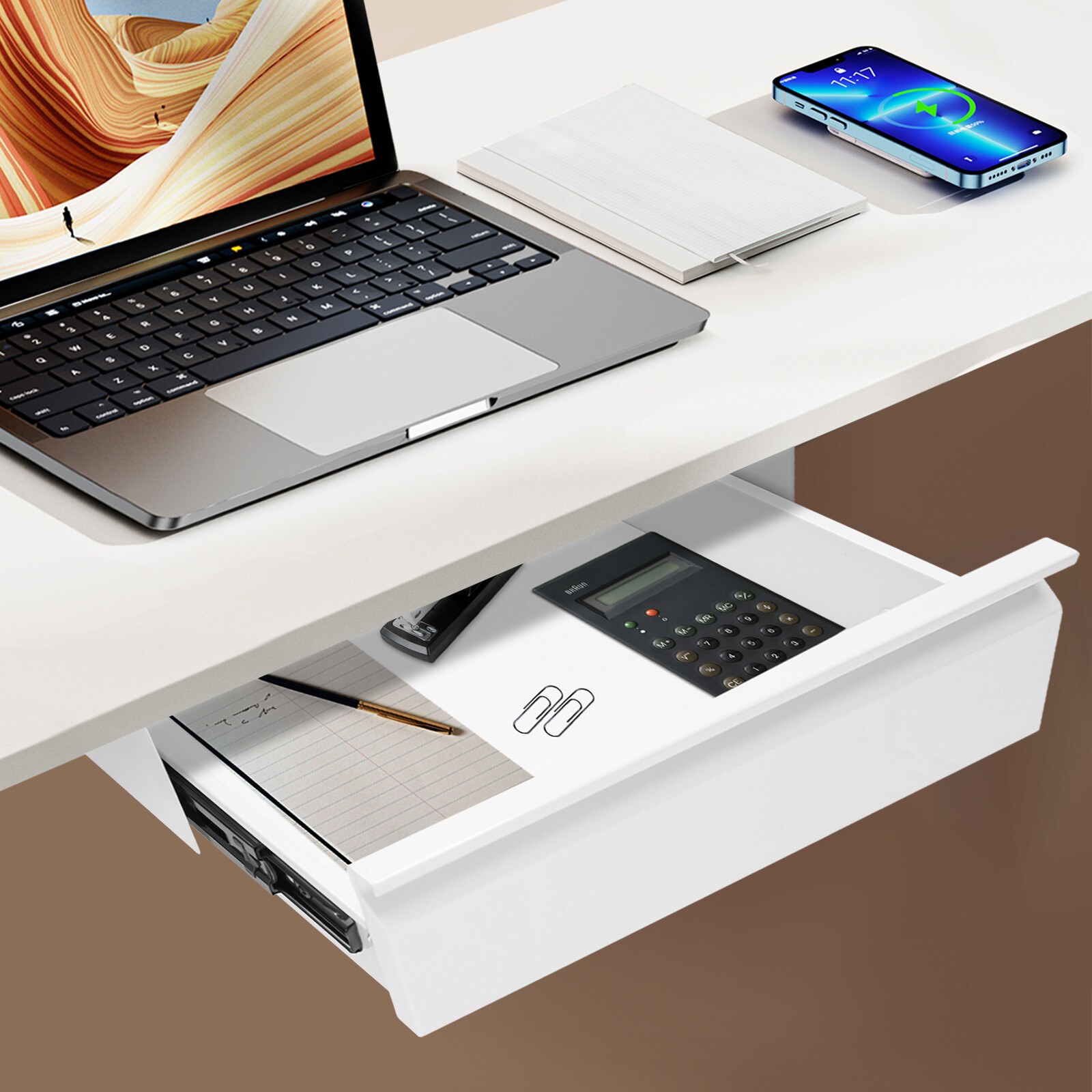 Under Desk Mounted Sliding Pull-out Drawer, Storage Organizer, Pull-out Drawer