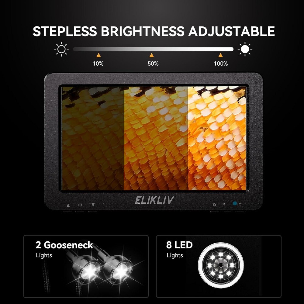 Elikliv 1200X Digital Microscope HD Camera 7″ LCD 1080p Coin Magnifier w/ Light