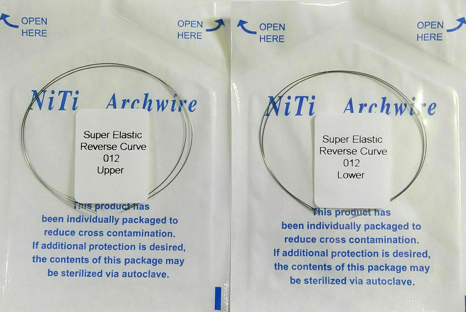 2 Packs Dental NITI Reverse Curve Round Arch Wire Upper + Lower 12/14/16/18/20