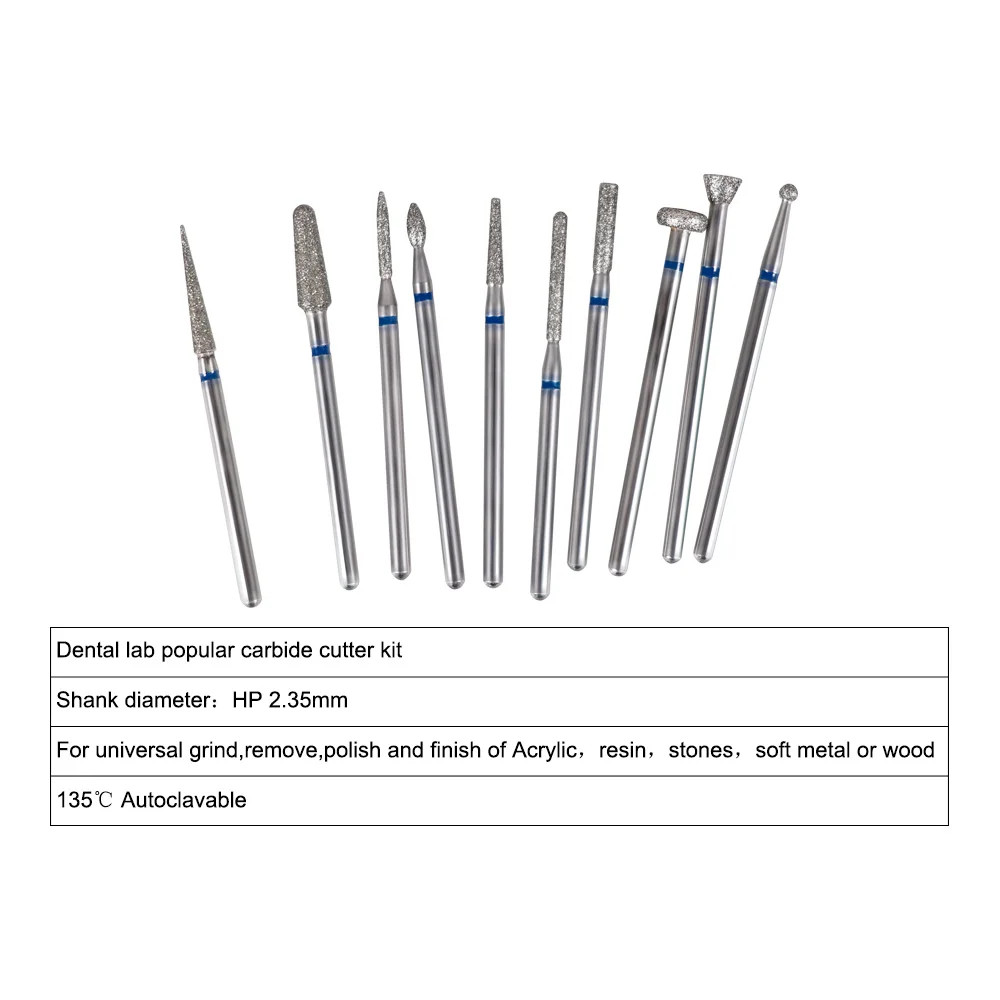 Dental Lab Polishing Burs Drills Tungsten Steel Carbide Bur HP 2.35mm 10pcs/set