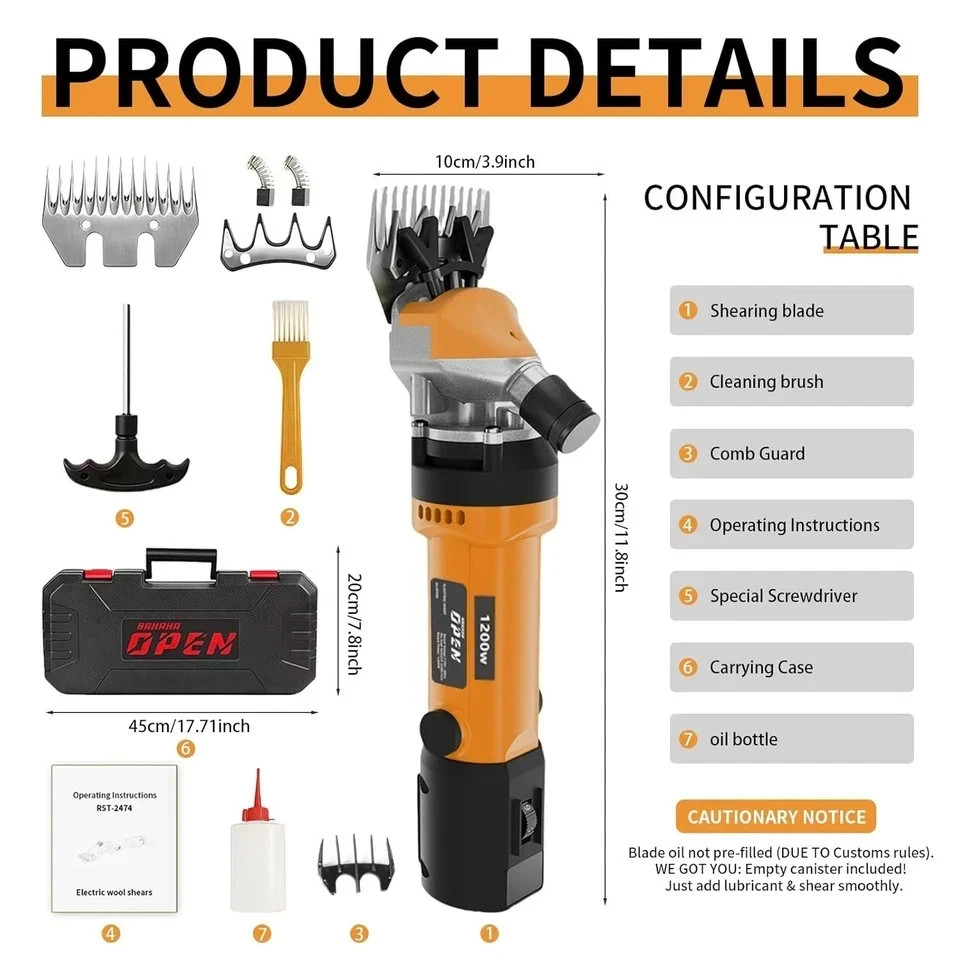 1200W Sheep Shears Clippers, 3200RPM 6-Speed Adjustable Heavy Duty Electric Shee