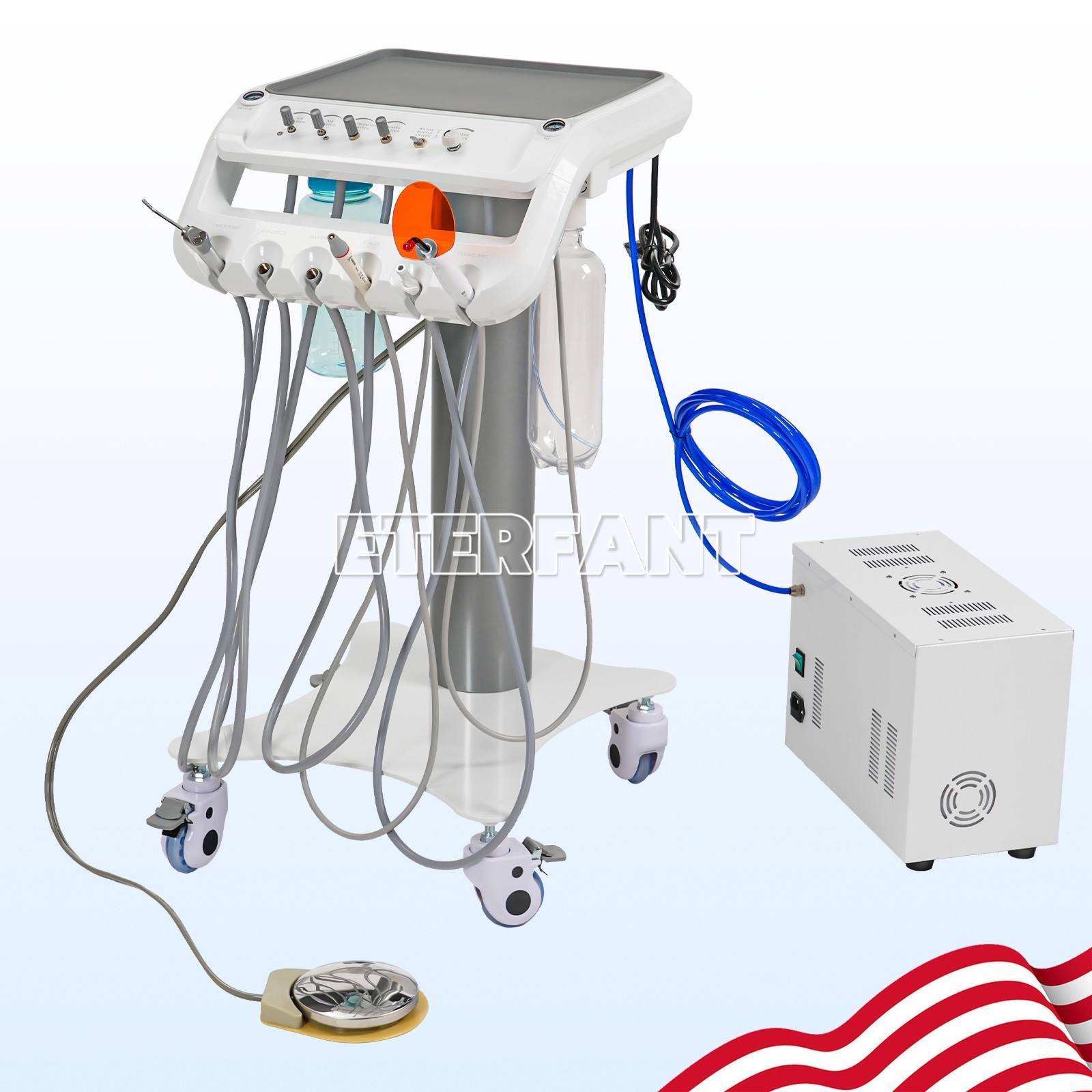 B050 Portable Mobile Dental Delivery Unit System 4 Holes+Air Compressor+Suction