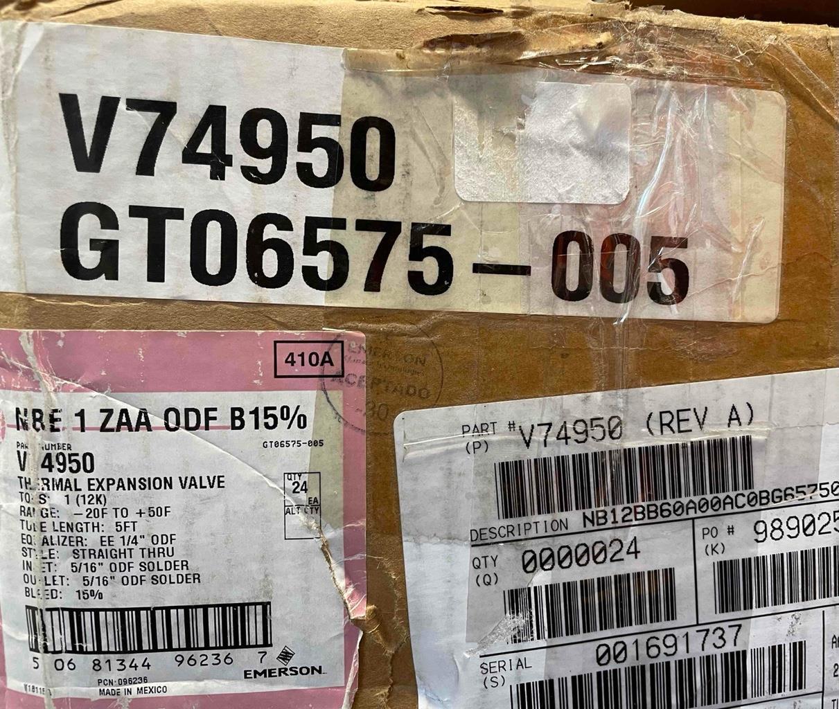 NEW Emerson V74950 Thermal Expansion Valve GT06575-005 R-410A NBE 1ZAA ODF B15%