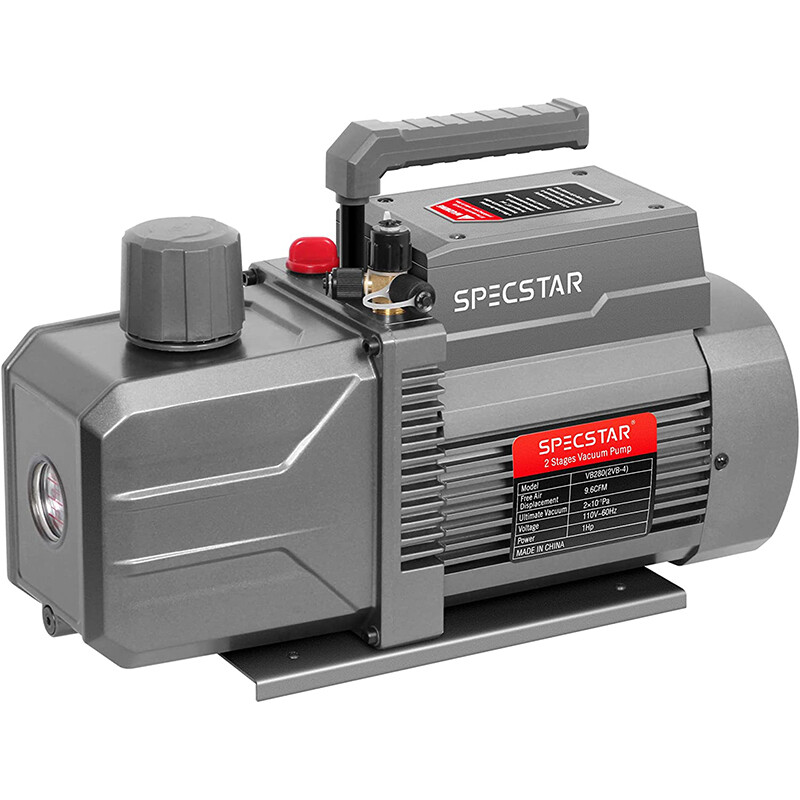 110V 9.6 CFM 1 HP Dual-Stage Rotary Vane HVAC Air Vacuum Pump with Oil Bottle