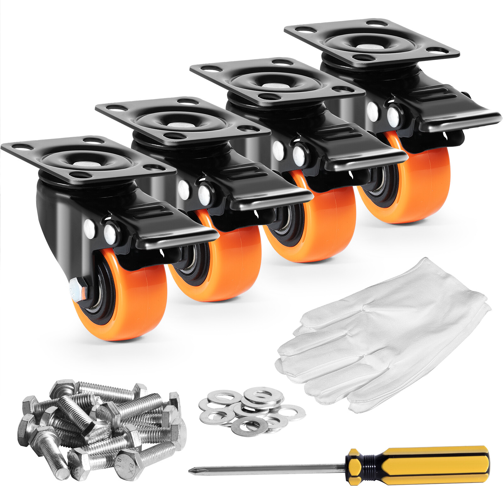 VEVOR Caster Wheels Swivel Plate Casters 4 Pack 2″ Heavy Duty with Locking Brake