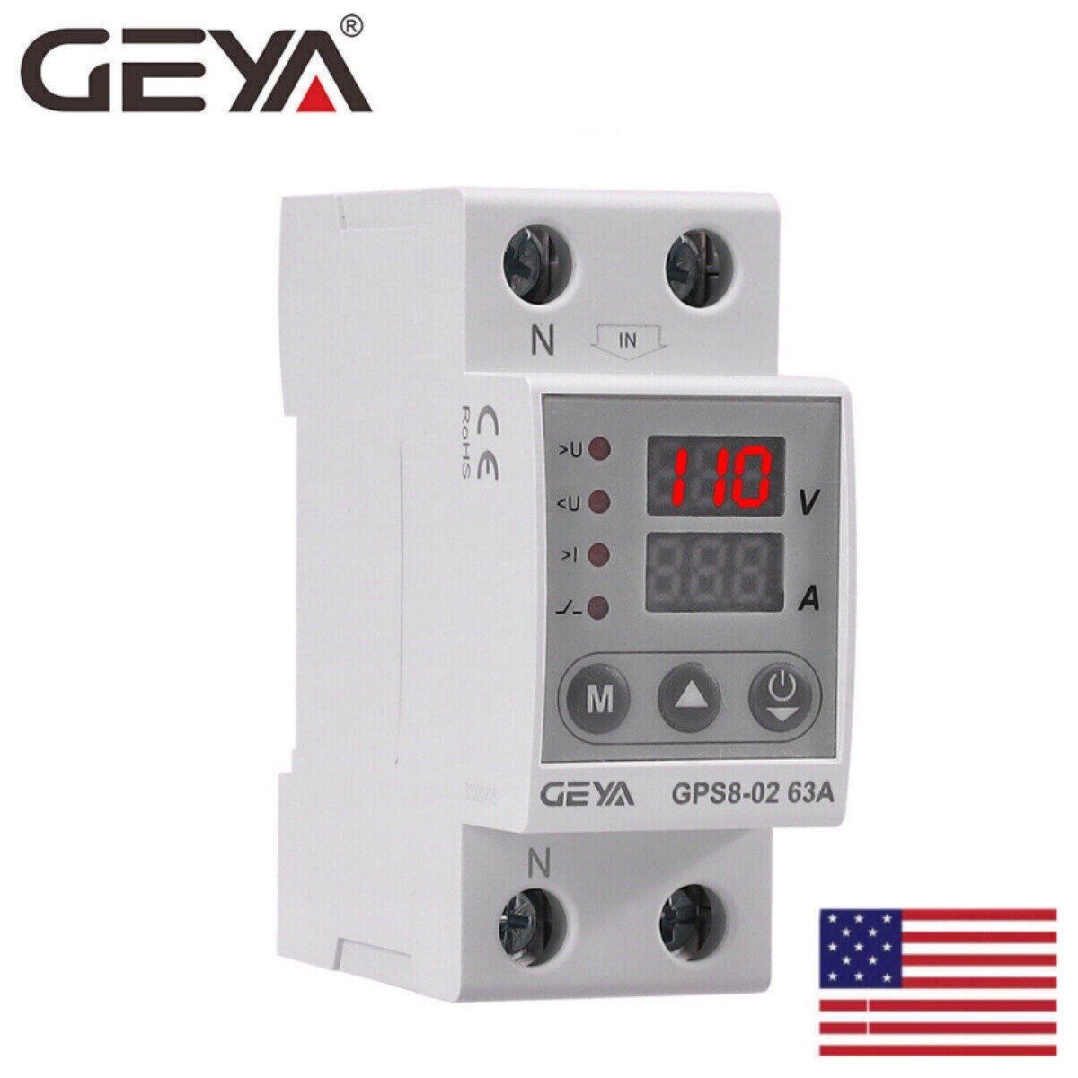 GEYA 02U Type 63A 110V Over Current Protector Over&Under voltage Protective NEW